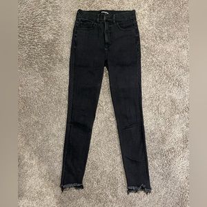 Express extra high waist faded black raw hem skinny jeans